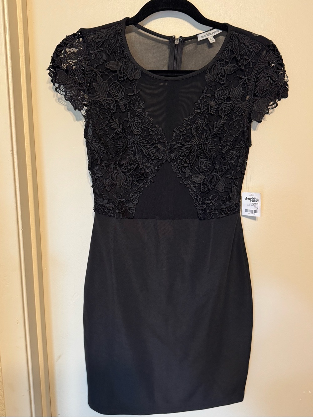 Charlotte Russe Black Lace-Accent Mini Dress